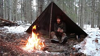 Winter Backcountry Bushcraft  Bedroll Pack amp Half Canvas Tent [upl. by Clementius]