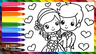 Draw and Color a Newly Married Couple A Groom and a Bride 🤵👰💍❤️🌈 Drawings for Kids [upl. by Eneirda445]