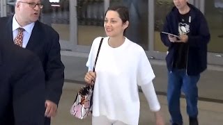 Oscar Nominee Marion Cotillard Wears All White At LAX [upl. by Cirederf]