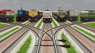 SEVEN TRAINS RUNNING ON RISKY BRANCHED CURVE RAILROAD TRACKS ▶️ CrazyTrainCrossing [upl. by Sirehc]