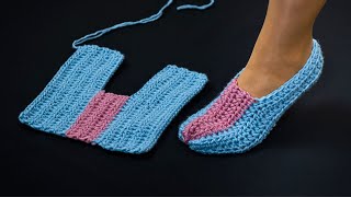 Simple crochet slippers with one swatch for beginners [upl. by Nohsram404]