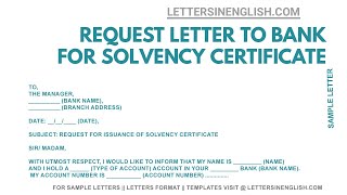 Request Letter to Bank for Solvency Certificate – How To Write Letter To Bank Manager [upl. by Aroda536]