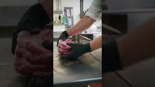 Cutting Pork Steaks butcher pork meat [upl. by Hazem]