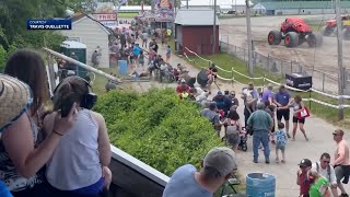 Monster truck hits wire brings down utility poles at Maine show [upl. by Atsuj]