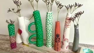 Easy DIY Air Dry Clay Projects AESTHETIC LONG THIN VASES Quirky and Fun [upl. by Chun125]