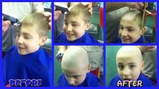 9 Years Old Bailey Gets Headshave For Charity At Barbershop [upl. by Beker]