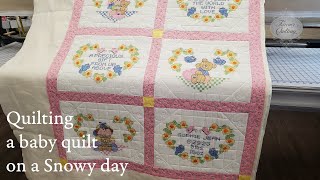 Longarm Quilting a preStamped Cross Stitched Baby Quilt [upl. by Rotkiv]