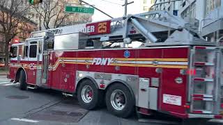 FDNY LADDER 25 amp FDNY ENGINE 74 RESPONDING FROM QUARTERS ON WEST 77TH STREET IN MANHATTAN NYC [upl. by Elamef]