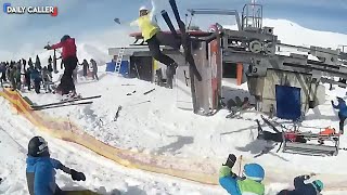 Skiers Go Flying In The Ski Lift Ride From Hell [upl. by Jemmie201]