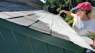 Henry Silicone White Roof Coating on Asphalt Shingles amp 1 year later [upl. by Nymsaj]