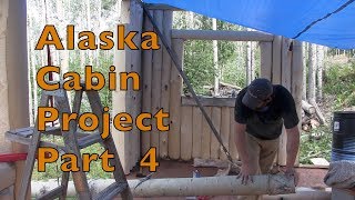 Alaska Off Grid Cabin Project  part 4 putting up 300 lb Logs by hand [upl. by Nauqe]