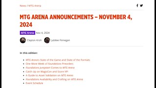 MTG Arena Announcements  November 4th 2024 [upl. by Atelokin709]