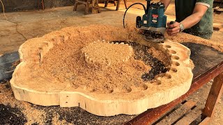 Lets See Me Using Machines To Wood Processing Easily A FlowerShaped Table With A Fairly Solid Leg [upl. by Uahsoj]