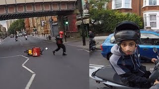 Suspected Moped Thief crashes into pizza delivery man CHASE London [upl. by Hgielime556]