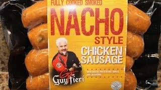 Guy Fieri Nacho Style Chicken Sausage Food Review [upl. by Salba]