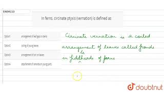 In ferns circinate ptyxis vernation is defined as [upl. by Ynahirb]