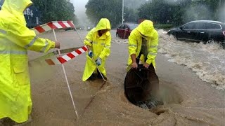 12Emergency Drain Unclogging Clearing Flooded Streets After Heavy Rain [upl. by Suanne]