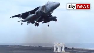 US Navy Harrier Jet Lands On Stool [upl. by Yngiram]