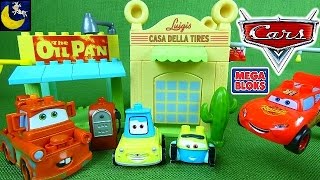 Disney Cars Mega Bloks Toys Maters Corner Gas Station Luigis Casa Della Tires Garage Play Set Toys [upl. by Rolanda]