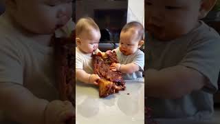 My twins have such great appetites that they enjoy eating whole chunks of meat humancubsworktoo h [upl. by Nesbitt]