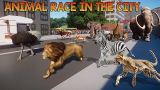 Carnivore VS Herbivore Animals Race in the City included Mammoth Lion Elephant Ostrich Giraffe [upl. by Anirbac]