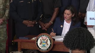 Governor Whitmer answers questions after signing the 2025 budget [upl. by Aleciram]