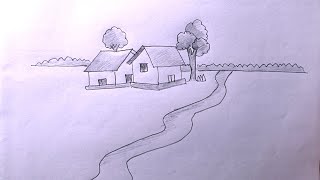 How To Draw House Scenery Easy🏠🧡Scenery Drawing🏡❤️ [upl. by Marlee479]