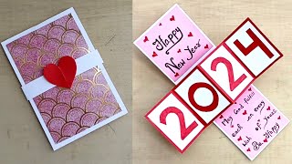 DIY  Happy New Year 2024 Card  New Year Greetings Card  Handmade Card For New Year [upl. by Cherye528]