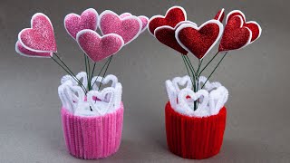 Bouquet hearts foamiran and Pipe Cleaners ❤️Easy Ideas for Valentines Day ❤️ Decor room [upl. by Behka]