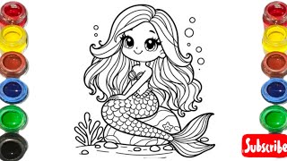 Cute Mermaid Drawing for kids Painting amp Coloring for kids Toddlers  Lets Draw Togetherkidsart [upl. by Kacerek]