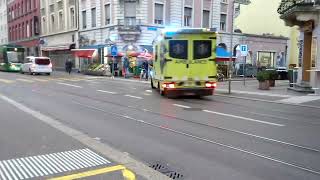 Rettungsdienst unterwegs Basel City Schweiz Ambulance Einsatzfahrt cisgis [upl. by Yornoc]