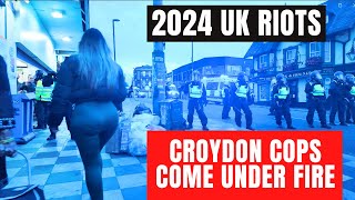 EXACT MOMENT CROYDON RIOT got VIOLENT Missiles Thrown at COPS  2024 UK Unrest [upl. by Joiner]