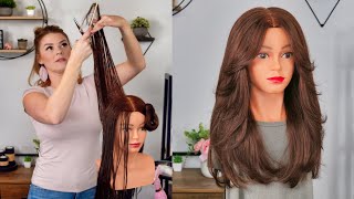 LONG HAIR  CURTAIN BANG TUTORIAL  LAYERS  FACE FRAMING  HOW TO [upl. by Goodill]