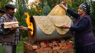 🔥 Lavash with Greens Cooking Bread on a Barrel [upl. by Retep585]