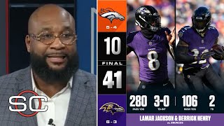 quotLamar Jackson amp Derrick Henry are GOAT duoquot  ESPN reacts Ravens DOMINATE Broncos 4110 in Week 9 [upl. by Orabelle]