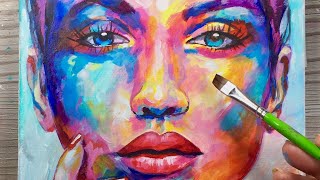 How To Use Abstract Colours  PAINTING  Acrylic on Canvas  PORTRAIT [upl. by Ecinahs]