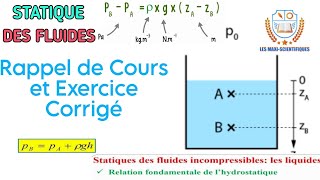 Statique des fluides incompressibles  cours et exercice corrigé loi de Pascal [upl. by Aneel]