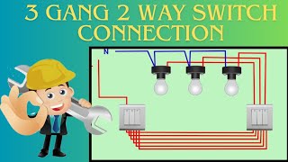 3 Gang 2 way switch connection  How to wire three gang two way switch Explain with circuit diagram [upl. by Anaerol]