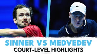 Jannik Sinner vs Daniil Medvedev CourtLevel Highlights  Nitto ATP Finals 2024 [upl. by Eiramyelhsa]