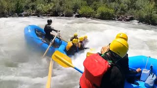 Yosemite Class 4 White water raft flip amp rescue [upl. by Trebreh]