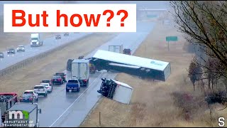 6 SemiTrucks rollover in 40 seconds [upl. by Senecal72]