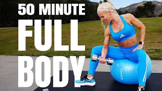 FULL BODY STABILITY BALL WORKOUT WITH WEIGHTS  50 Minutes [upl. by Ellard383]