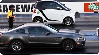 Blown Smart Car Outruns Mustang  Epic Drag Race [upl. by Gnad310]