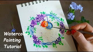 Watercolor Christmas cards ideas  Flower wreath painting with loose watercolor tutorial [upl. by Dnomyad303]