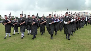 Scotland the Brave set by the massed pipe bands for the opening of 2023 Stonehaven Highland Games [upl. by Fernald]