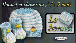 TRICOT BONNET POUR BÉBÉ ♥ 03 mois ♥ FACILE 🐑 [upl. by Ormond]