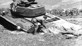 Soviet Army Lendlease M4 tank pulls Soviet tank out of mud hole in Liezen AustHD Stock Footage [upl. by Saqaw]