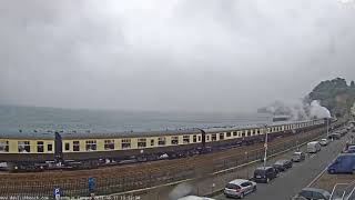 35028 Clanline Passing Dawlish Beach Cam WITH A TOOT [upl. by Anilek287]