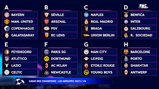 Ligue des champions  Le tirage au sort complet des groupes 202324 [upl. by Bradstreet]