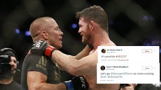 MMA Reactions to Georges St Pierre Defeating Michael Bisping  UFC 217 [upl. by Vogele492]